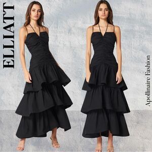 ELLIATT ASPEN MAXI DRESS IN BLACK MEDIUM NWT TIERED SLEEVELESS